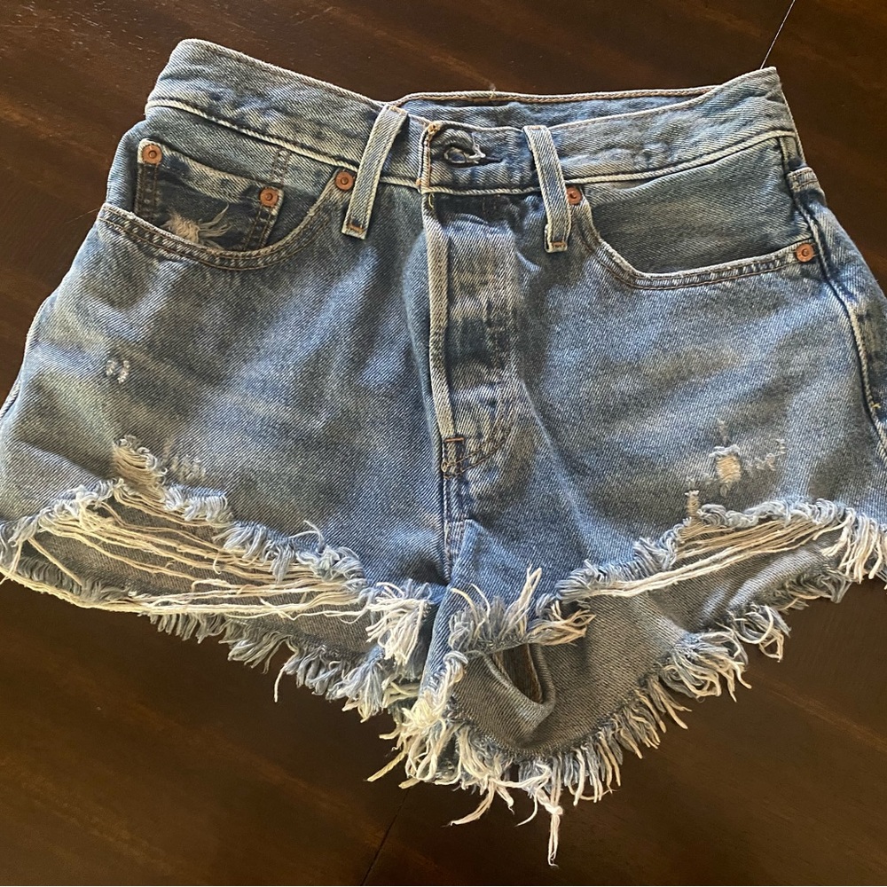 Levi's Distressed Cutoff Denim Shorts - Light Blue